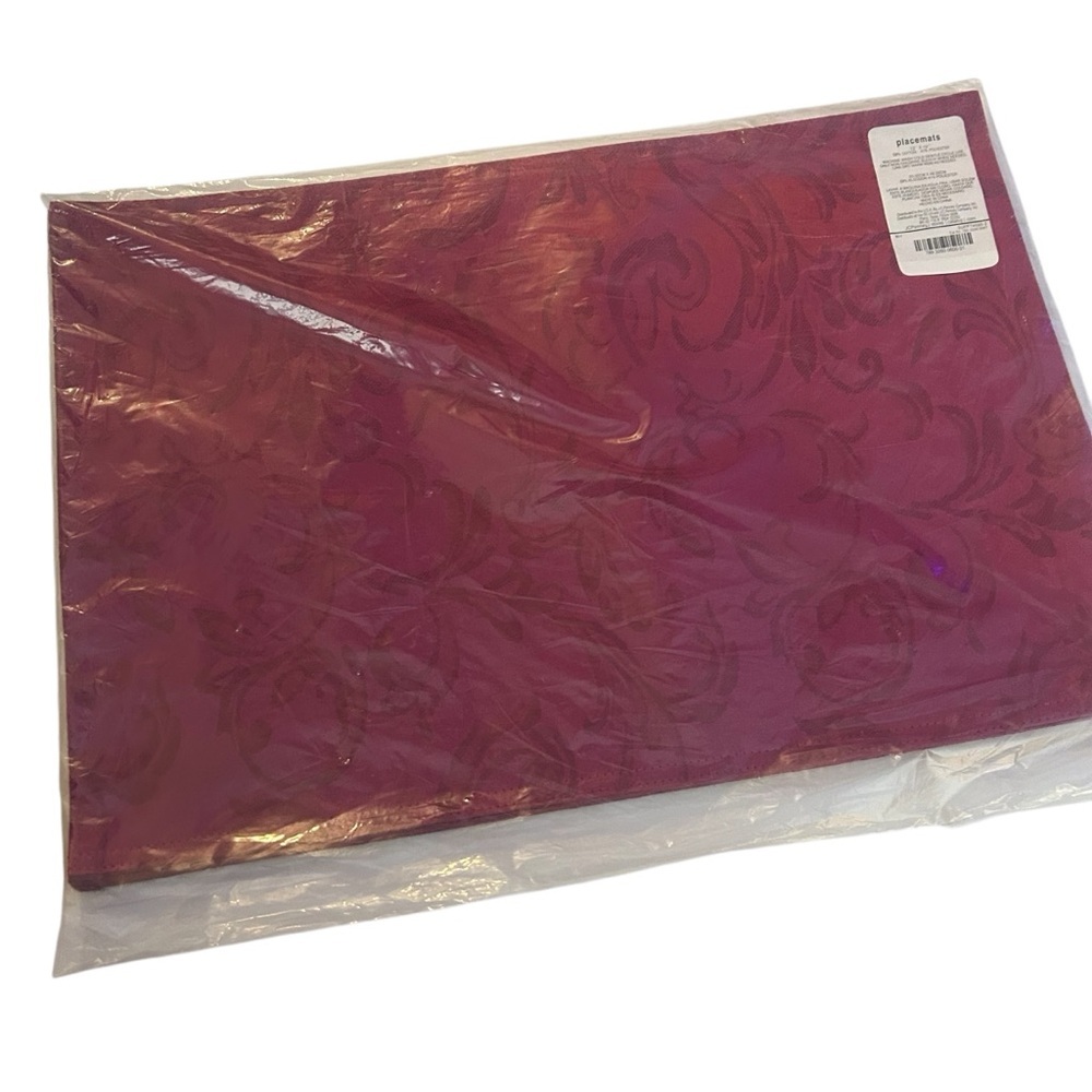 NEW Deadstock JC Penney table placemats, set of 4, double sided burgundy fancy